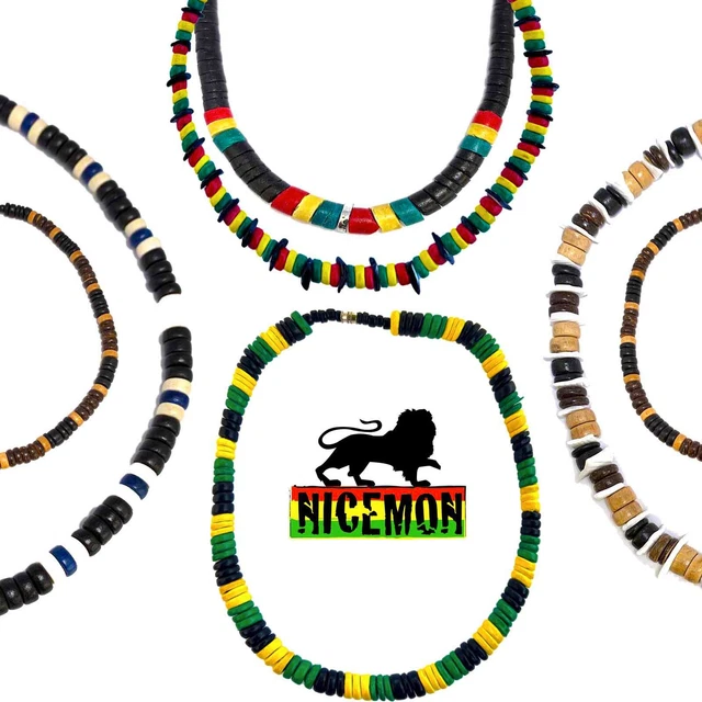 Collier Rasta elastique petites perles bois couleurs Rasta bijou mixte