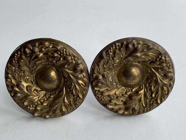 Vintage French Solid Brass Medallion Curtain Drape Tie Backs, holdbacks x 2
