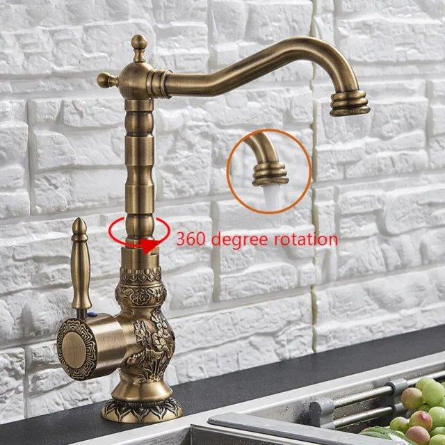 Antique Kitchen Faucet Single Handle Brass Bathroom Faucet Swivel Spout Lavatory