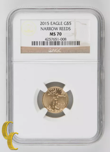 2015 Or 1/10 OZ American Eagle Pièce de Monnaie Étroit Reeds NGC MS-70