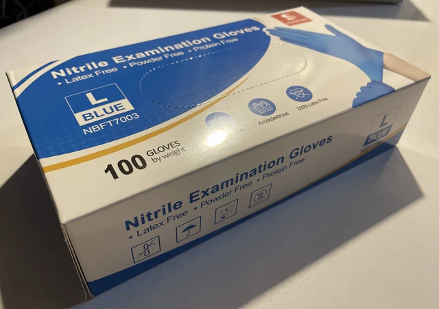 Schneider Nitrile Exam Gloves, Large, 100 Count Blue Free Ship Nbft7003