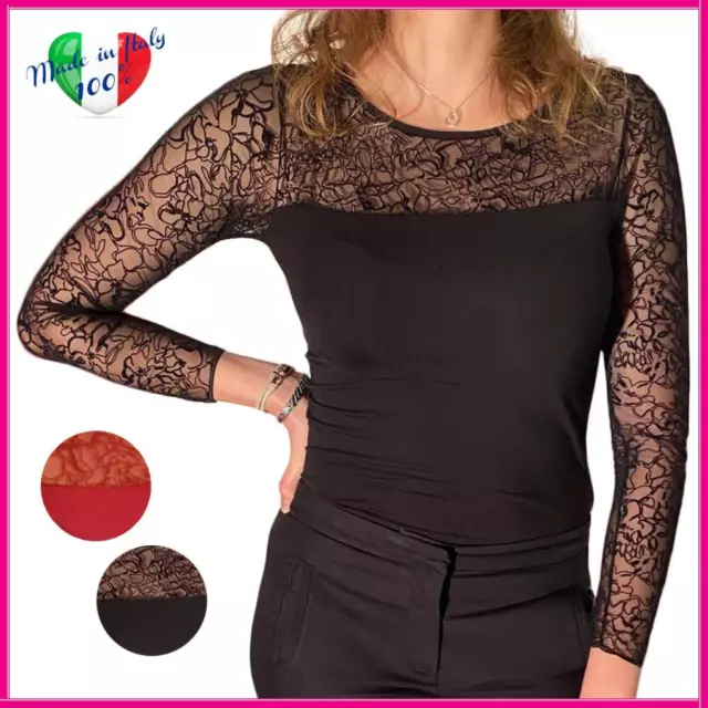 Maglia Sottogiacca Elegante da Donna con Manica Lunga in Pizzo Maglietta Intima