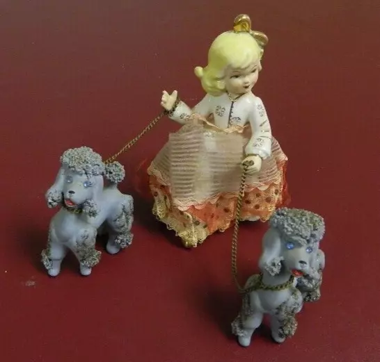 Vintage GIRL & SPAGHETTI POODLE 50s 60s JAPAN Saphire MCM Figurines