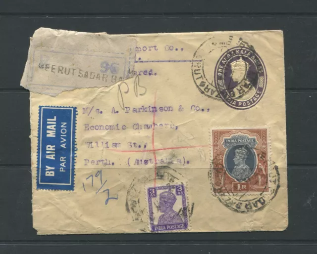 India 1947 Registered Airmail Cover  From Meerut Sadar Ba To Perth, Australia