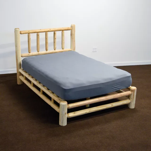 Handcrafted White Cedar Rustic Log Platform Bed - Twin - Double Log Side Rails