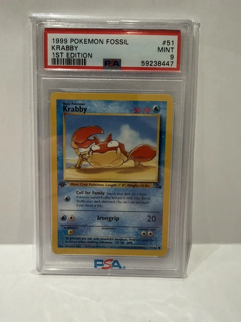 1st edition krabby pokemon card fossil set ERROR MISPRINT 51/62 RARE Great shape $1,000.00 All cards will be carefully packed for safe transit rare krabby pokemon card Krabby