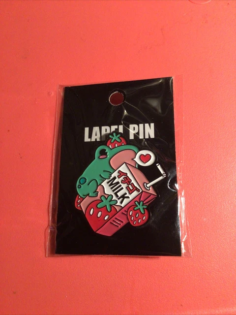 Strawberry Milk Juice Box Drink Frog Enamel Lapel Pin Brooch Whatever! New