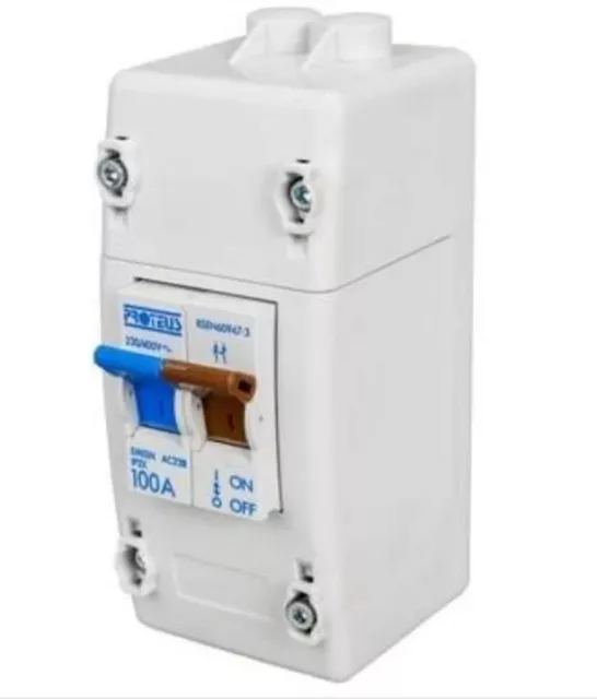 Proteus Double Pole Isolator Switch mains 100 amp