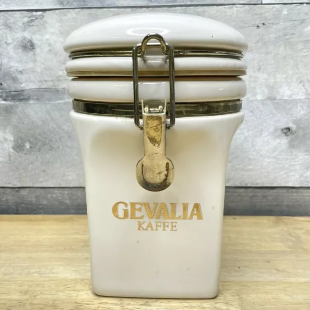 "Gevalia Kaffee"  Ceramic Coffee Canister Jar White & Gold  8" Ceramic Decor