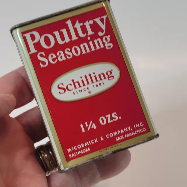 Vtg Schilling Poultry Seasoning Tin Slide Opening Farmhouse Decor 1.25 Oz