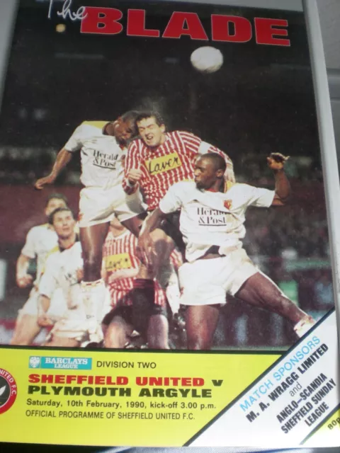 SHEFFIELD UNITED v PLYMOUTH ARGYLE, Football Programme, 10 Feb 1990 - Division 2