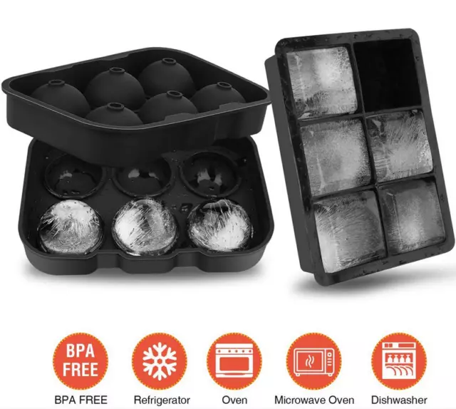 1.7Round Ice Cube Ball Maker Tray Silicone Sphere Mold Whiskey  Cocktails+Funnel