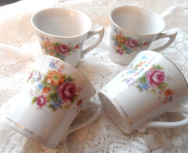 Collectible Cups - SET OF 4 DEMITASSE FLORAL CUPS - MADE IN JAPAN