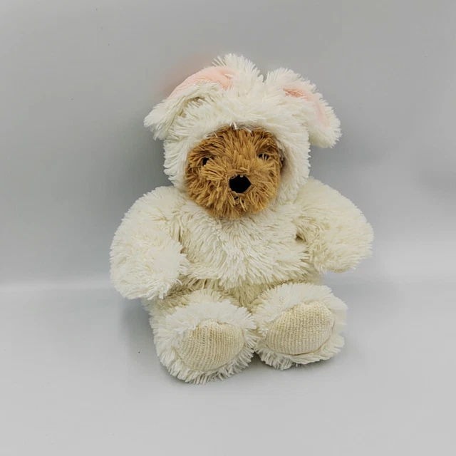 Doudou peluche ours déguisé en lapin beige blanc RICH - 30383