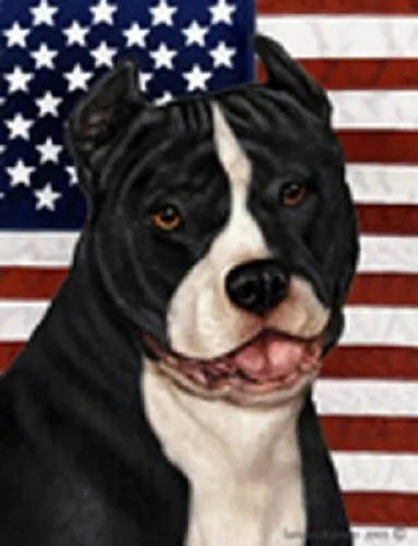 Patriotic (D2) Garden Flag - Black and White American Pit Bull Terrier 324051