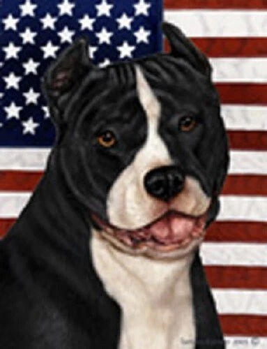 Patriotic (D2) House Flag - Black and White American Pit Bull Terrier 32405