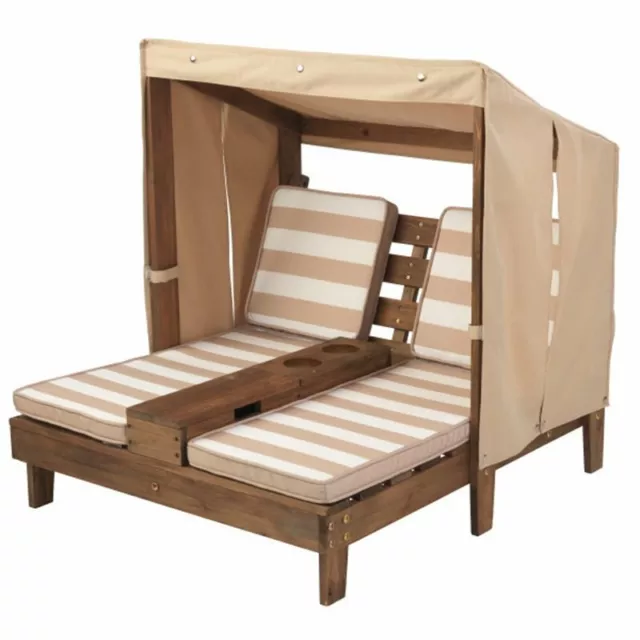 KidKraft Double Chaise Lounge with Cup Holder in Espresso and Oatmeal 3