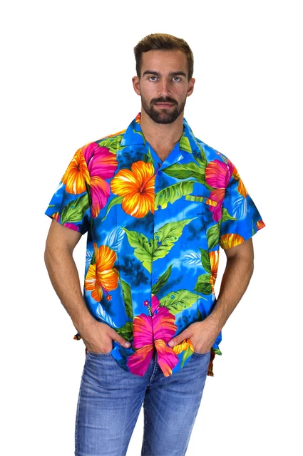 Chemise Hawaïenne Homme Campia Moda - Bleu Fleurs - Taille L - Coton