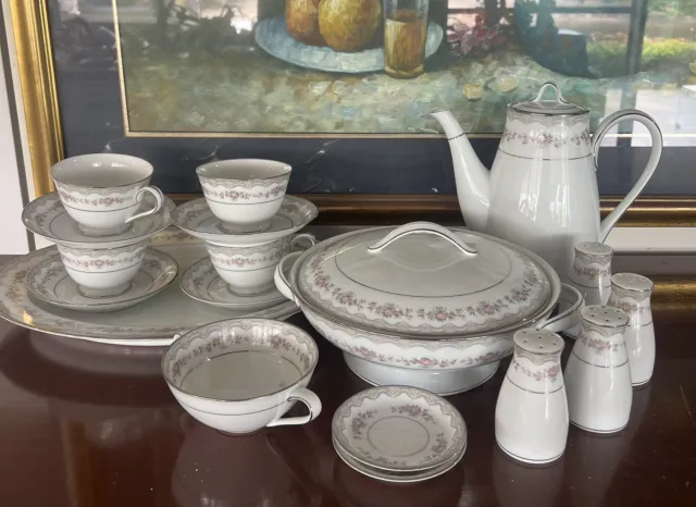 Massive Noritake Glenwood Teapot Cups Saucers Serving Plates Pot Dinnerware
