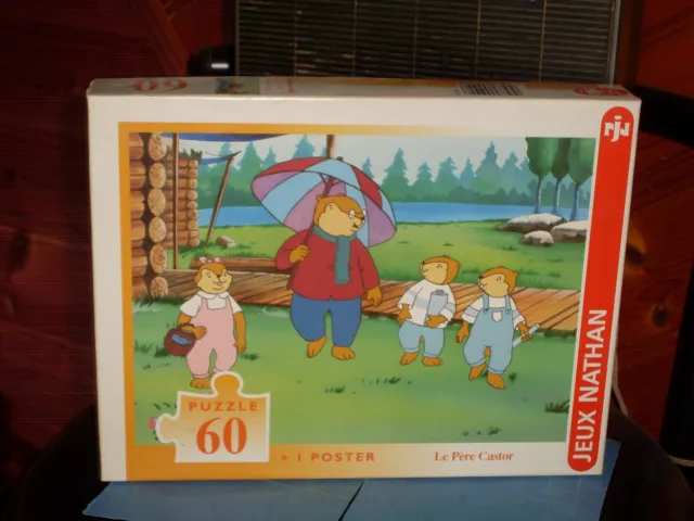 PUZZLE enfant ( jeux NATHAN ) , Le Père Castor , 60 pièces , complet avec Poster