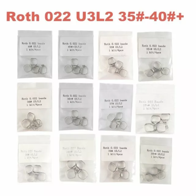 4 Pcs Orthodontic1st Molar Band&Buccal Tube U3/L2 Convertible Roth.022 29#-43+#