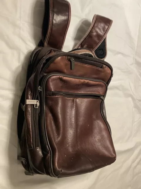 Kenneth Cole Reaction Slim Brown Leather Backpack Rare Butter Soft Distressed
