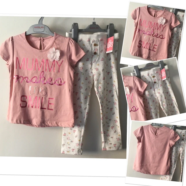 Matalan New Girls Floral Ribbed Leggings & Mummy’s make me smile Top 2-3 Years