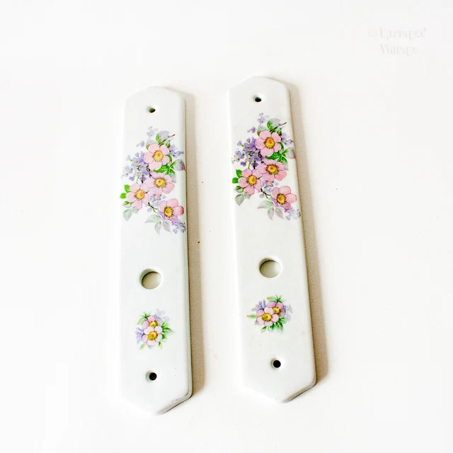 PAIR of Two French Vintage Limoges Porcelain Floral Door Finger Plates