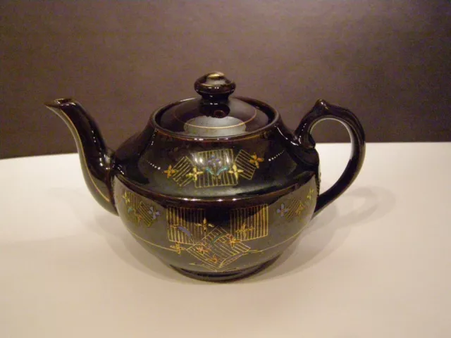 Vintage One Cup Redware Teapot, Moriage, MG, Made in Japan, Brown, Gold Trim