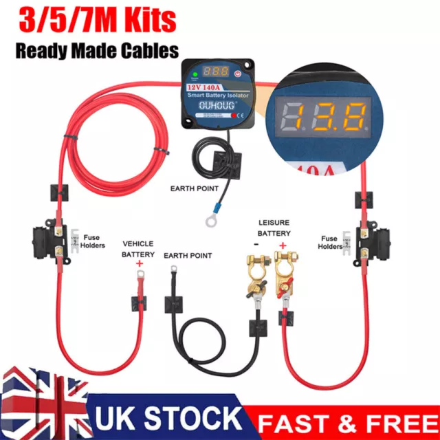 UK Ready Made Split Charge Relay Kit 12v 140 AMP VSR 110Amp Lead T4 T5 Camper