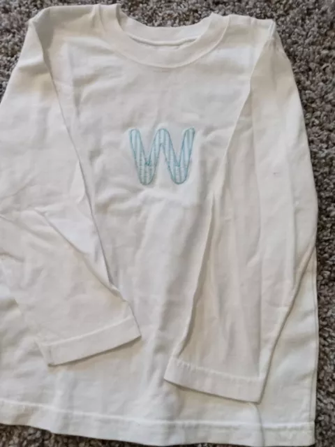 Boys Monogrammed "W" Long Sleeve White Tshirt