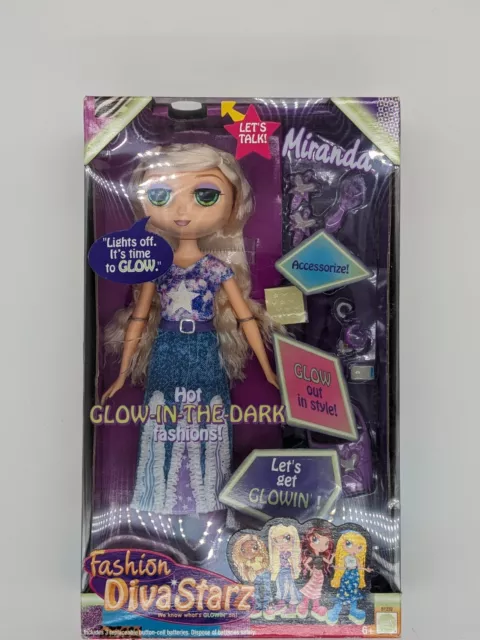 2002 Interactive Miranda Bratz Fashion Diva Starz Doll Glow-in-the-Dark NEW NIB