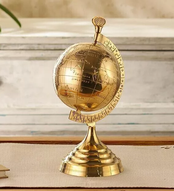 Globo de escritorio de latón hermoso con esfera de mapa del mundo antiguo...