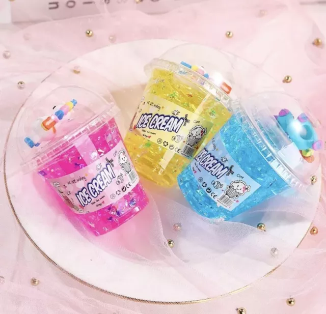 Buy 3 for £10 Fluffy Slime Kits Ice Cream Unicorn Soft Glitter Floam Kids ASMR 3