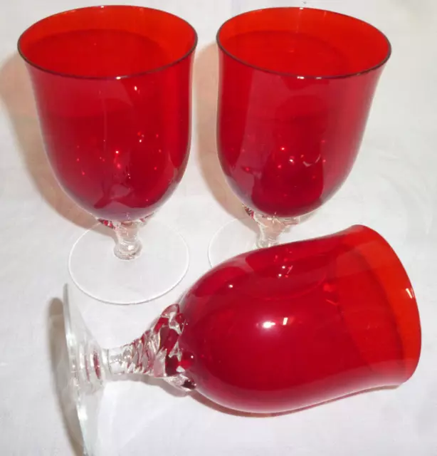 3 RETRO 1960s MID CENTURY BOHEMIA RUBY RED WINE GLASSES ~ 11.4cm high ~ vgc