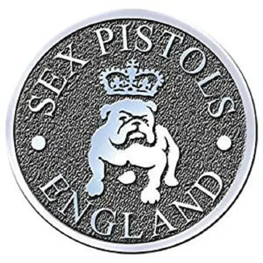 SEX PISTOLS bulldog  pin - official -new -just over 1" WIDE