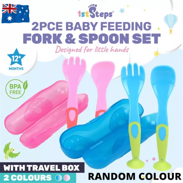 Set Baby Spoon&Fork Toddler Utensils Self Feeding Training Cutlery Case BPA FREE