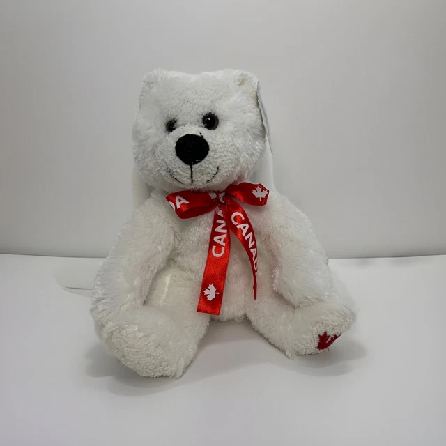 STUFFED ANIMAL HOUSE Teddy Bear Canada Red Ribbon White Bear Beans ...