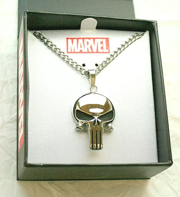 Marvel Comics The Punisher Polished Skull Logo Necklace Pendant New NOS Box