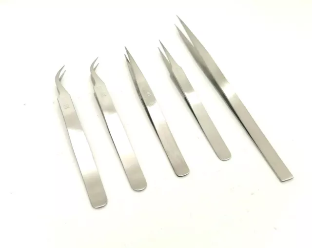 model craft Tweezer Set of 5 Non Magnetic Stainless Steel Jewelers Watchmakers