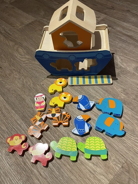 WOODEN NOAH’S ARK Shape Sorter- Noah’s Ark Wooden Toy £10.00 - PicClick UK