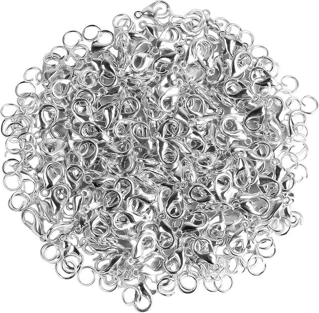 400PCS Lobster Claw Clasps with Open Jump Rings Kit, Bracelet Necklace Silver Fa