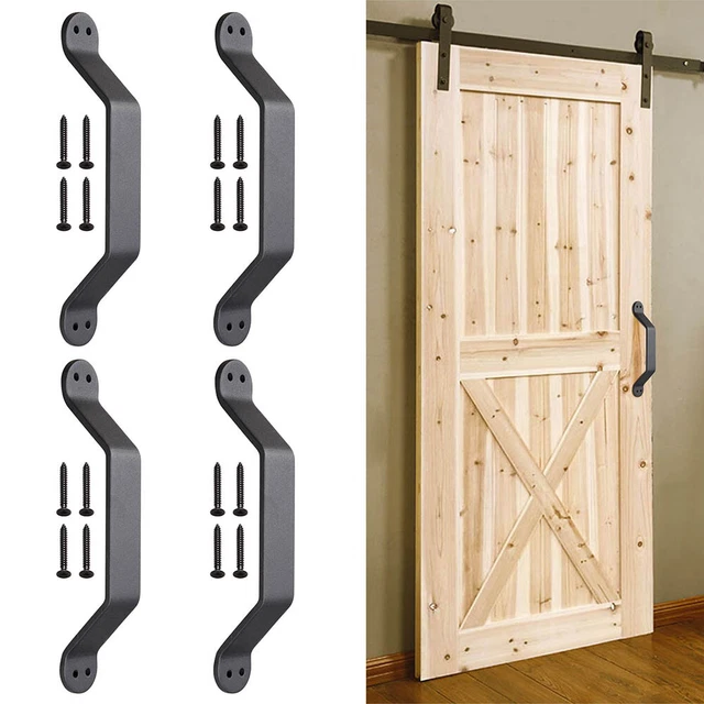 4pc 9" Barn Handle Cast Iron Pull Gate Shed Cabinet Matte Black for Sliding Door