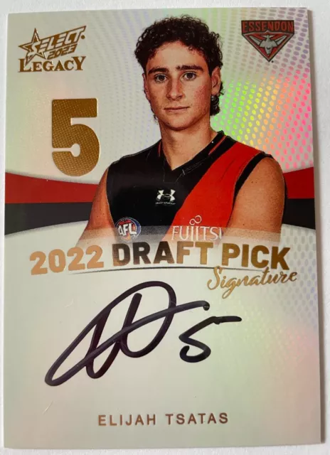 AFL 2023 Legacy 2022 Draft Pick Signature Elijah Tsatas Essendon DPSG5 51/90