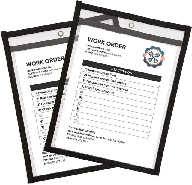Job Ticket Holders 9X12 (30 Pack) - Dry Erase Document Holder - Shop Holder - Or