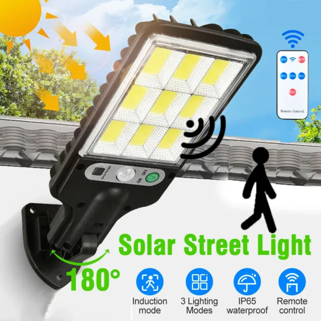 600W LED Outdoor Solar Street Wall Light Sensor PIR Motion Lamp Remote Control