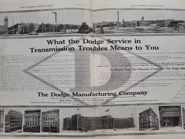 1908 Dodge Manufacturing Company Print Ad Automobiles Factory Centerfold 2
