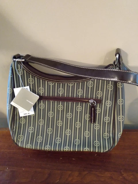 Giani Bernini Signature Striped Ladies Handbag Brown Taupe Shoulder Bag Purse