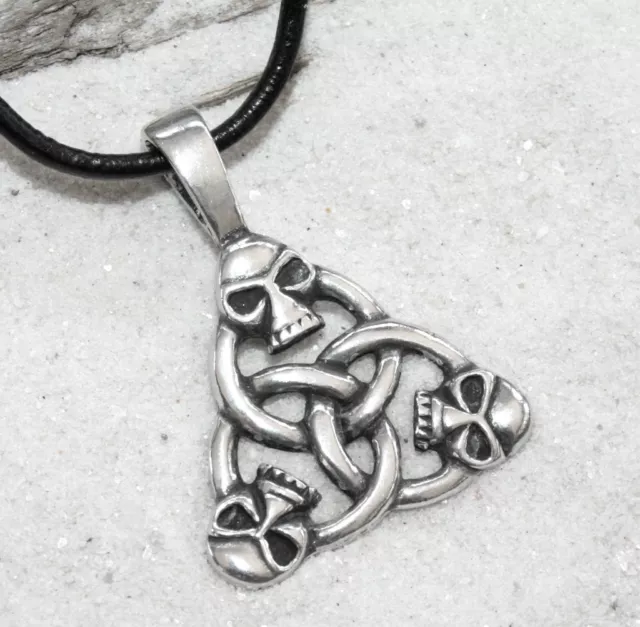 SKULL TRIQUETRA GOTHIC Pewter Pendant Leather Necklace