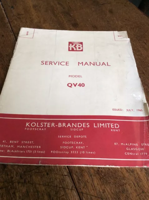 KOLSTER-BRANDES KB Service Manual For Model Q.V. 40